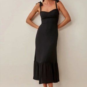 Reformation Black Nikita Tie Sleeve Midi Dress